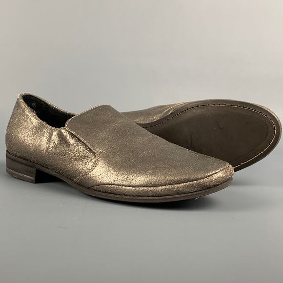 BRUNELLO CUCINELLI Size 7 Silver Leather Crackled Loafer Flats - Picture 3 of 8